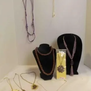 9 Various Necklaces; Purple And Gold Colors