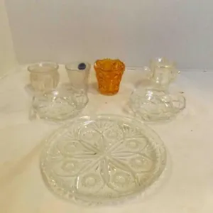 7 Vintage Pressed Glass Tableware; Featuring
