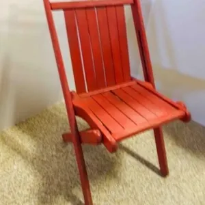 OLD Vintage Wooden Slatted Folding Chair Painted