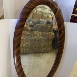 OLD Vintage Oval Wall Mirror Faux Grain Painted