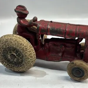 Antique Cast Iron Tractor with Farmer man driving