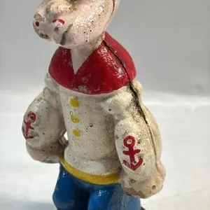 Cast Iron Popeye Coin Bank 6 inches
