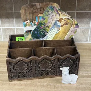 Boho desk organizer, lamb colgne bottle, hand