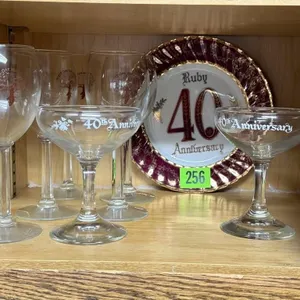 40th Anniversary plate, toasting glasses, White