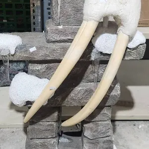 Walrus Tusk and Stone Inukshuk Sculpture with Snow Accents, 33" Height