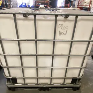 1000L LIQUID STORAGE CONTAINER IN PALLET CAGE *MISSING LID* *PREVIOUSLY CONTAINED PHOSPHORIC ACID*