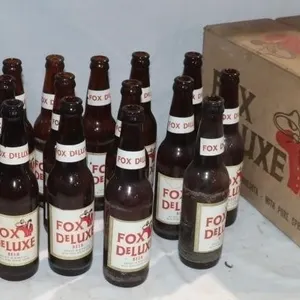 24 Empty Fox Deluxe Beer Bottles in Box