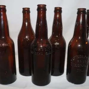 7 Brown Embossed Glass Wisconsin Bottles: