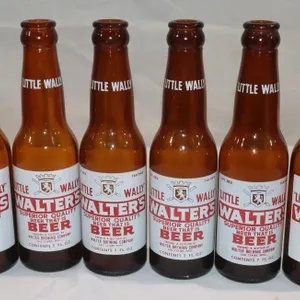 6 Little Wally Brown Glass Beer Bottles;
