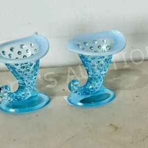 pair of glass cornucopia vases - 3" h