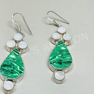 pair of malachite & Moonstone earrings