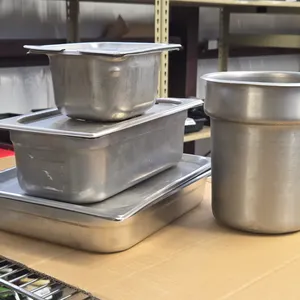 Assorted Stainless Steel Food Pans, Lids, and Bain Marie Insert