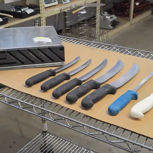 (7) Assorted Butcher Knives With Plastic Handles And Knife Block