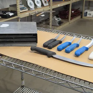 (7) Assorted Butcher Knives With Plastic Handles And Knife Block