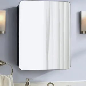 New - Allen + roth 20-in x 26-in Surface/Recessed Mount Matte Black Mirrored Square Soft Close Medicine Cabinet