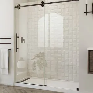 New-DreamLine Enigma-XO Oil Rubbed Bronze 68-in to 72-in W x 76.0-in H Frameless Clear Glass Sliding Shower door -  Glass Panels Only - (Missing Hardw