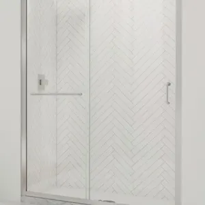 New - DreamLine Infinity-Z Brushed Nickel 56-in to 60-in W x 72.0-in H Semi-frameless Clear Glass Sliding Shower door - Model SHDR-0960720-04