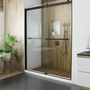 NEW - DreamLine Sapphire Matte Black 56-in to 60-in W x 76-in H Semi-frameless Clear Glass Bypass Sliding Shower door