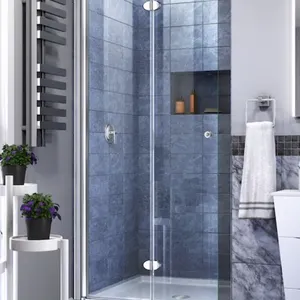 NEW - DreamLine Aqua Fold Chrome 33-1/2-in W x 72.0-in H Frameless Clear Glass Bifold Shower door