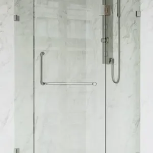NEW - VIGO Piedmont 2 -Piece 36-in W x 36-in L x 77-in H Neo-angle Corner shower kit ( Base and Door Brushed nickel Hardware Included