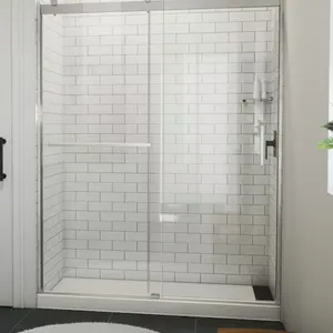 NEW - DreamLine Sapphire-V Brushed Nickel 56-in to 60-in W x 76-in H Semi-frameless Clear Glass Bypass Sliding Shower door