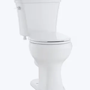 New - Project Source Danville White Round Chair height 12-in Rough-In WaterSense 1.28 GPF 2-piece Toilet - Box has some damage, but the product is und