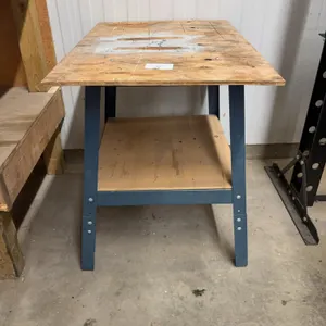 Wood‑Top Work Table with Steel Frame and Lower Shelf