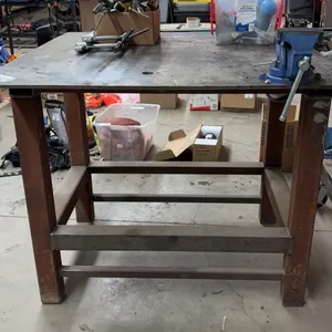 Heavy‑Duty Steel Shop Workbench w/ Mounted Vise & Contents