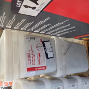 Lot of (2) Homebase 50lbs Pails 1 1/2" Barbed Fence Staples.