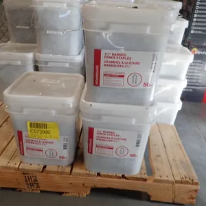 Lot of (3) Homebase 50lbs Pails 1 1/2" Barbed Fence Staples.