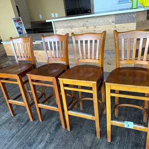 4 Commercial Wooden Barstools w metal boot protector