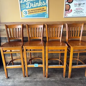 4 Commercial Wooden Barstools w metal boot protector