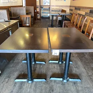 2- double pedestal restaurant tables, solid wood top, 42x24”, 30.5” tall (bid price is for 2)