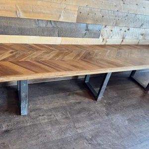 Commercial 6ft long bench, 1.5” thick solid wood, metal base, 18”wide, 17.5” tall.