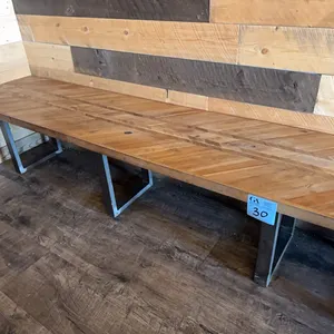 Commercial 6ft long bench, 1.5” thick solid wood, metal base, 18”wide, 17.5” tall.