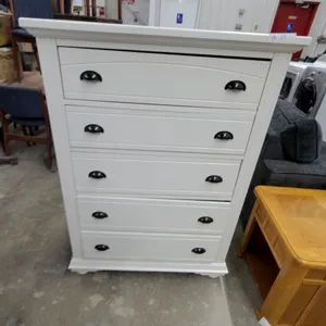 White Five-Drawer Chest with Black Cup Pulls 52"×37 x 17.6"