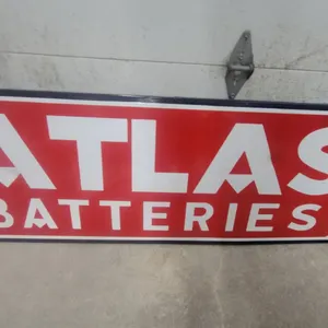 Atlas Batteries Porcelain Enamel Vintage Advertising Sign72 X 22.6" 2 Shallow Dents Onn the A