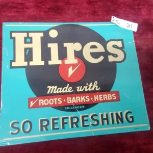 Hires Root Beer "So Refreshing" Embossed Tin Advertising Sign Vintage 13.6 x 11.6"