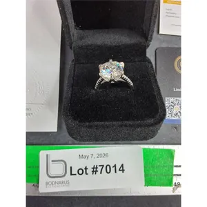 ^ 5.00 Ct GRA Certified Round Brilliant Cut Moissanite Stone Set In 925 Silver Ring Size 7