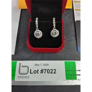^ 2.00 Ct Tw GRA Certified Round Brilliant Cut Moissanite Stone Set In 925 Silver Earrings