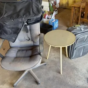 Round Side Table, Office Chair, Suitcase,