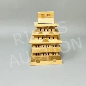 vintage wood puzzle house - 6" tall