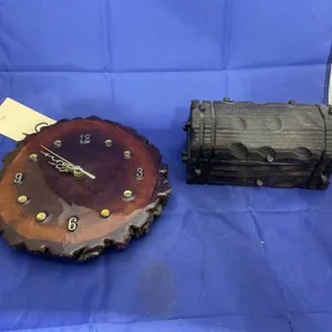 2 Pc - Wooden Trinket Box & Wall Clock