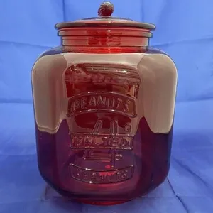 Red Glass Salted Peanuts Cookie Jar w/Lid
