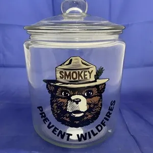 Smokey the Bear Glass Cookie Jar w/Lid