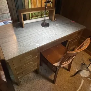 Desk, Lamp & Chair & Shelf
