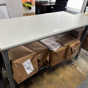 Wood Top Grey Steel Base Table; 60" W x 30" D