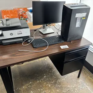Metal w/ Wood Top Desk; 48"W x 30"D x 29"H; Monitor; Keyboard; Paper Shredder