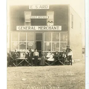 1911 RPPC – General Store & Post Office “Antelope Sask.”.  Posted