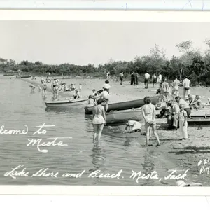 Vintage RPPC – “Welcome to Meota. Lake Shore and Beach. Meota, Sask.  #217 Roxy St